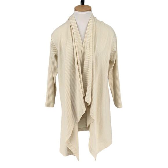Banana Republic Ribbed Drape Front Long Knit Cardigan Cream Small Soft Cotton - Picture 2 of 7